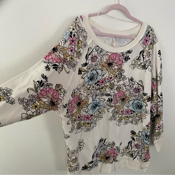 Free People Floral Off-the-Shoulder Sweater - Cream and Multicolor - Picture 6 of 11